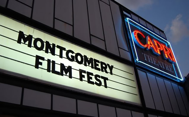 Montgomery Film Fest sign at CAPIT Theatre in downtown Montgomery.